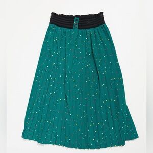 Teal Pleated Polka Dot Midi Skirt
